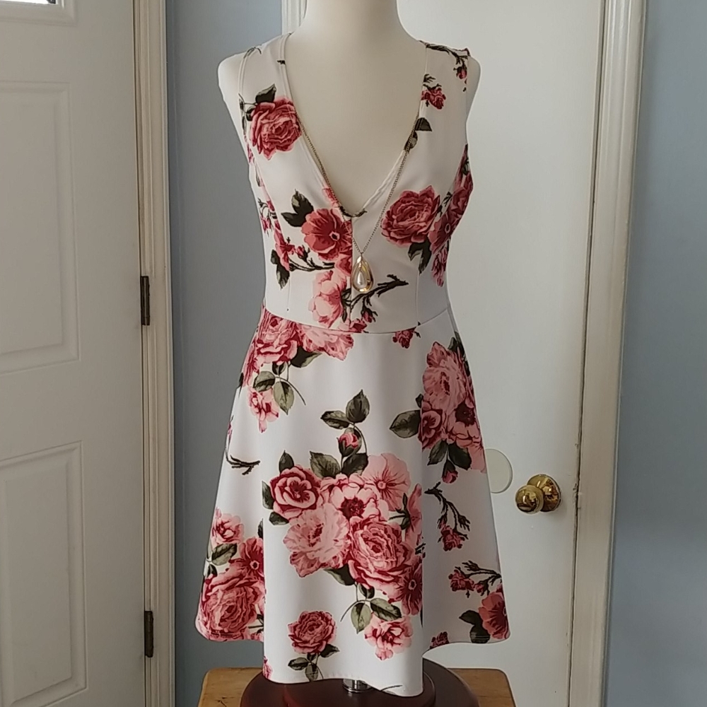 Floral A Line Dress with attached necklace